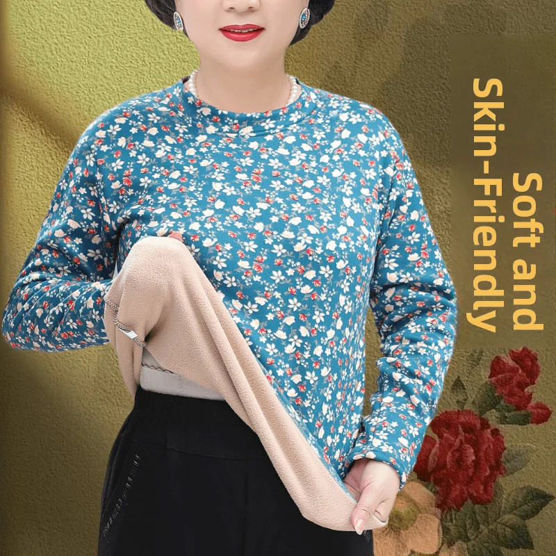 Warm Fce Lined T-irt Top for ly Women Autumn Winter Wear Comfortable Breathable Casual Sle Long Sve round Ne