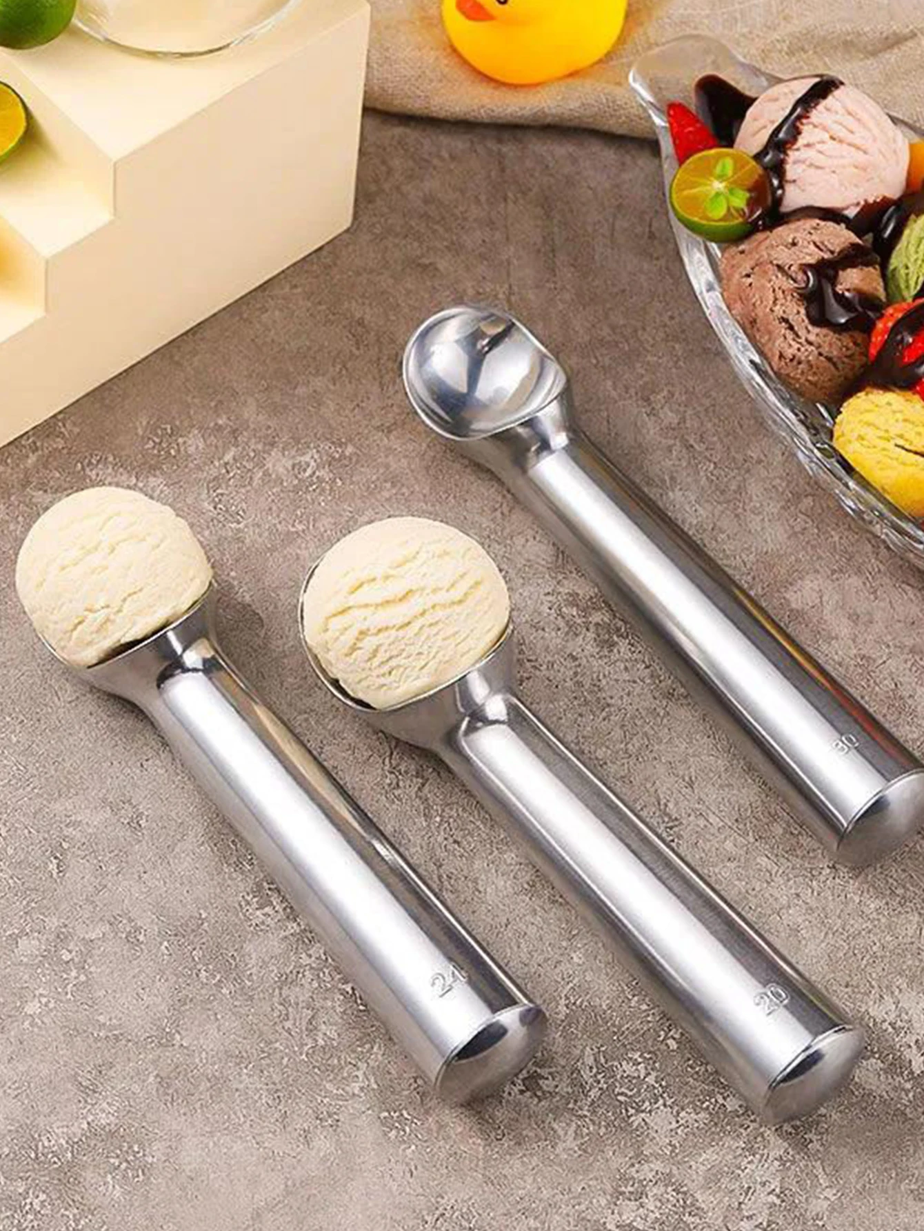 Ice Cream Scoop Stainless Steel Ice Cream Spoon Digger Watermelon Fruit Ball Cookie Spoon Icecream Scooper Home Kitchen Gadgets ice cream scoop