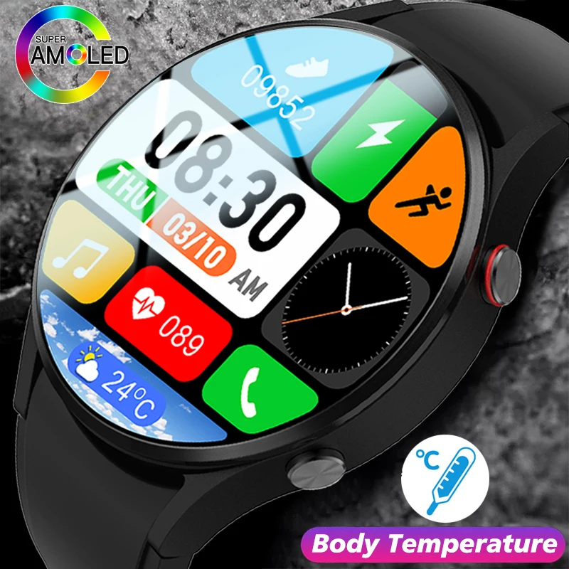 

LIGE Body Temperature Men Smart Watch HD Bluetooth Call Sports Fitness Tracker Custom Dial IP68 Waterproof AMOLED Smartwatch Men