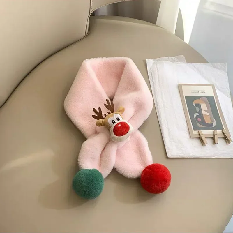 Children's Scarf Winter Warm Baby Plush Scarf Thickened Men and Girls Windproof Cute Christmas Deer kids scarf