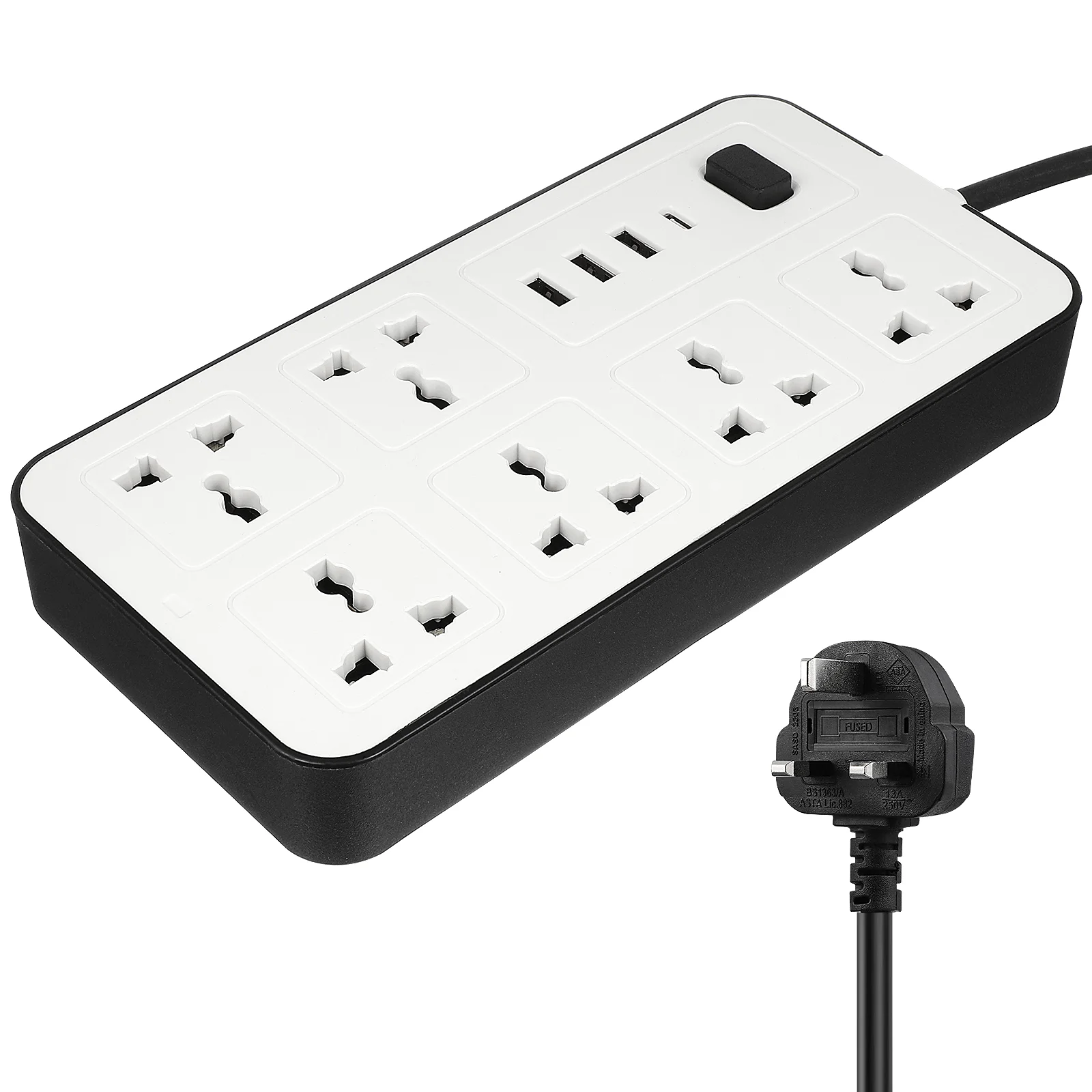 

Flat Power Strip Extension Cable Multi Plug Outlet With USB Charging Ports UK Plug British Standard Panel Wiring Socket