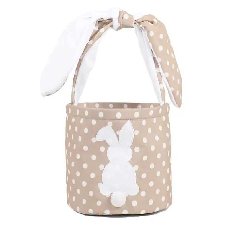 

50pcs Easter Bunny Baskets Canvas Eggs Hunt Bag Rabbit Bucket Tote Tie Knot Long Ears Christmas Halloween Holiday Party Decor