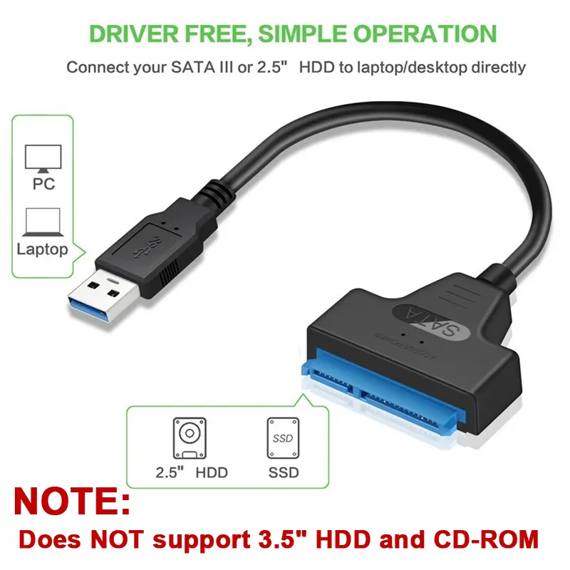 SATA to USB 3.0/ 2.0 Cable Up to 6 Gbps for 2.5 Inch External HDD SSD Hard Drive SATA 3 22 Pin Adapter USB 3.0 to Sata III Cord image 5