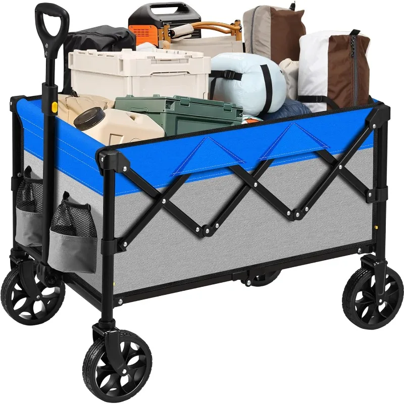 

Collapsible Folding Wagon,Large Utility Wagon Cart Foldable,Folding Wagon Cart with All Terrain Wheels,Heavy Duty Garden Cart