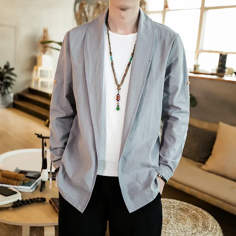 Men Chinese Style Shirt Retro Chinese Style Taoist Robe Hanfu Ancient Costume Casual Chinese Style Cloak Jacket Men's Clothing Plus Size