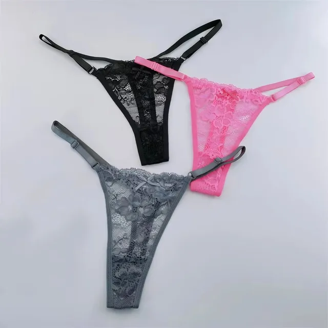 3 pièces tongs en dentelle femmes dentelle taille basse culottes Sexy sous-vêtements transparents mode respirant string dames intimes Lingerie 1