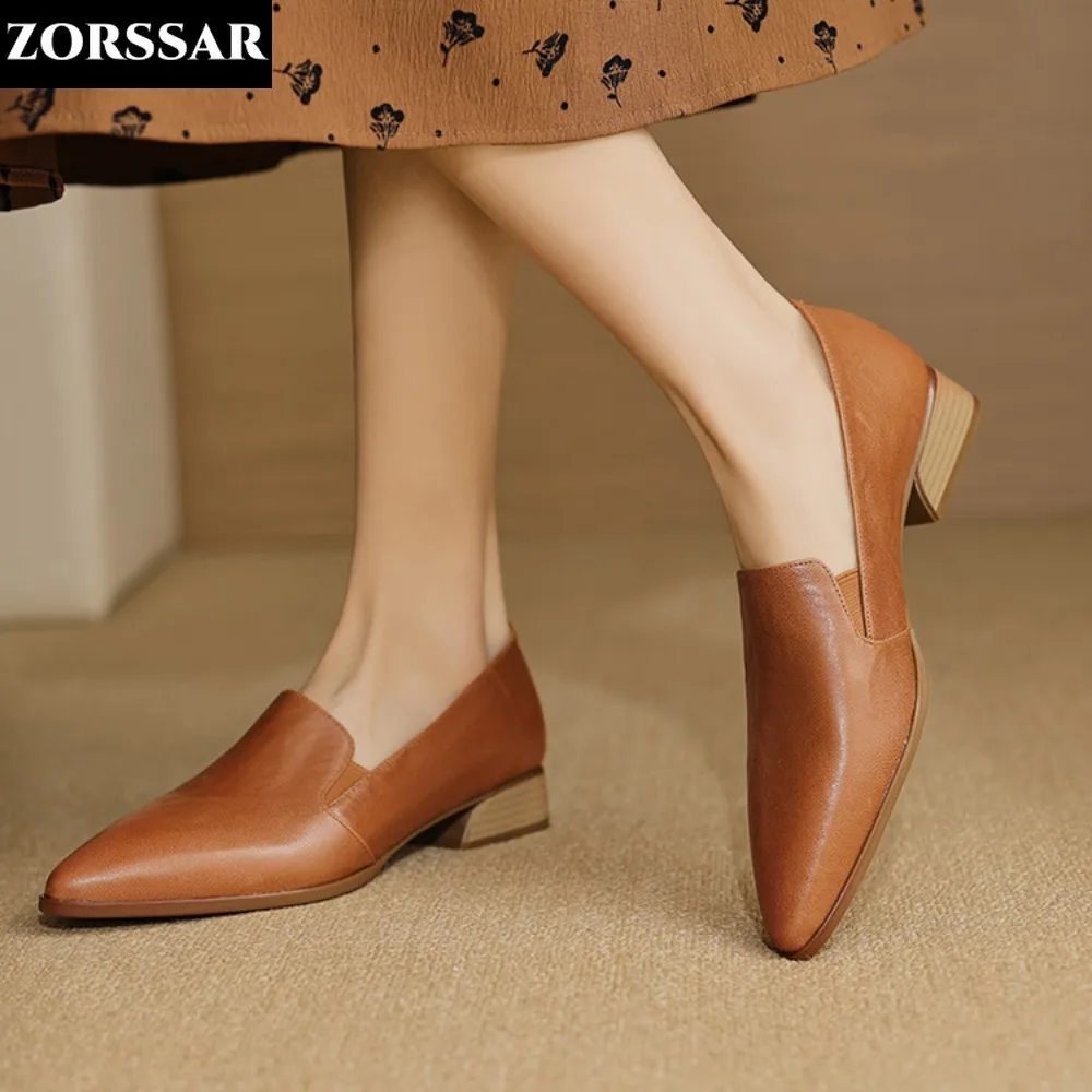 

Women Pointed Toe Flat Shoes 2024 Spring Autumn New Genuine Leather Female Flat Soft Office Shoes Shallow Female Shoes Loafers