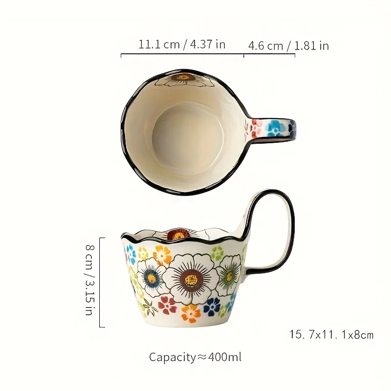 Hand-Painted Ceramic Floral Mug, Microwave Safe & Insulated for Hot and Cold Beverages