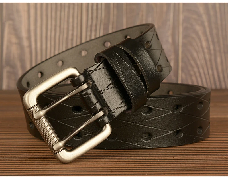3.8CM High Quality Genuine Leather Belts for Men Brand Strap Male Double Needle Pin Buckle Fancy Vintage Jeans Cowboy