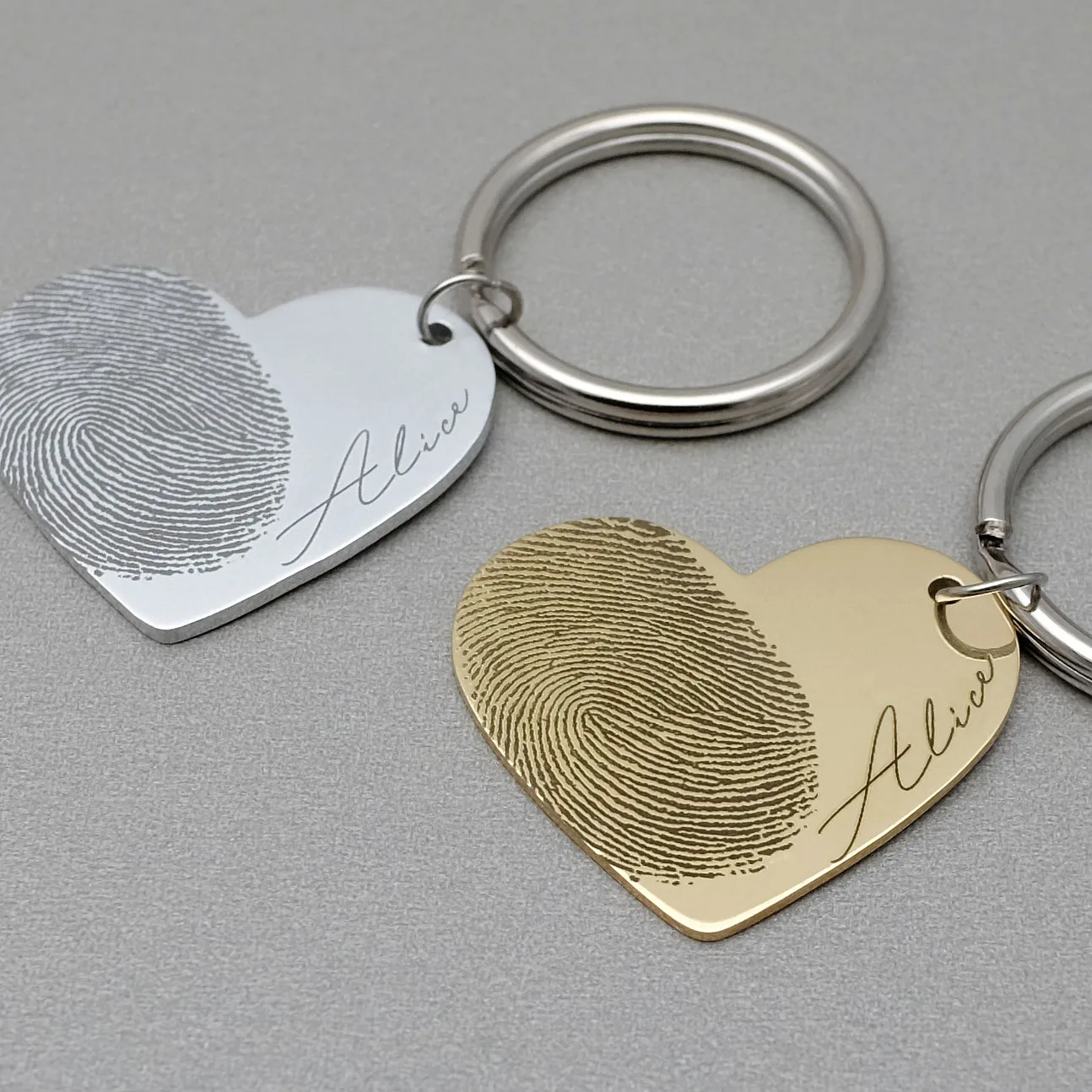 Personalized Fingerprint Keychain Custom Heart Key Chain Engraved Fingerprint Jewelry Valentines Day Christmas Memorial Gift