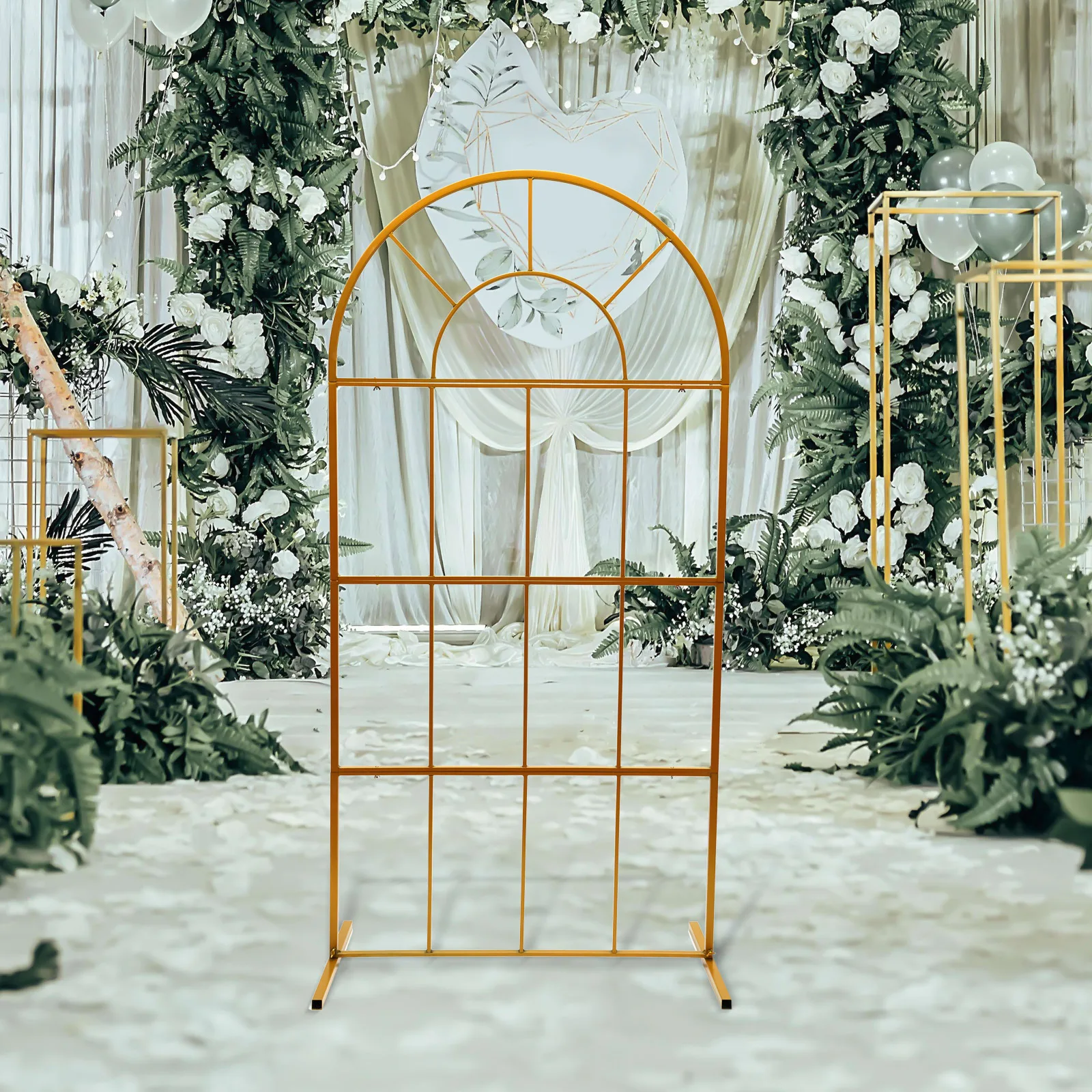 39x79" Round Top Golden Metal Wedding Event Party Arch Frame DIY Decoration Display Stand