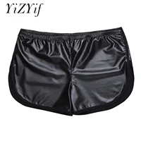 YiZYiF Shiny Shorts Men Boxers Shorts Faux Leather Sport Hot Boxer Fitness Short Pants Back Pocket Gyms Men Shorts men clothes 1