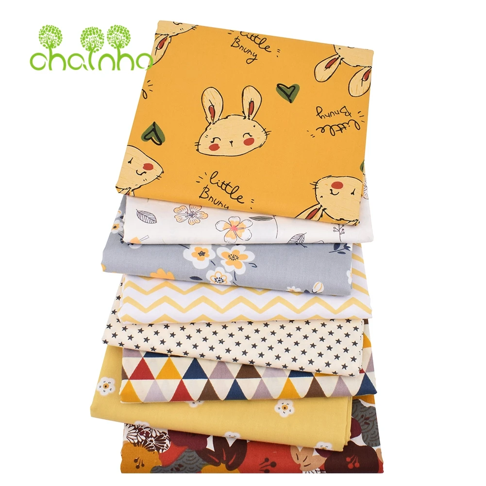 Chainho,Printed Twill Weave Cotton Fabric,DIY Sewing Quilting MaterialPatchwork Cloth,Little Bunny Series,8 Designs,15C135