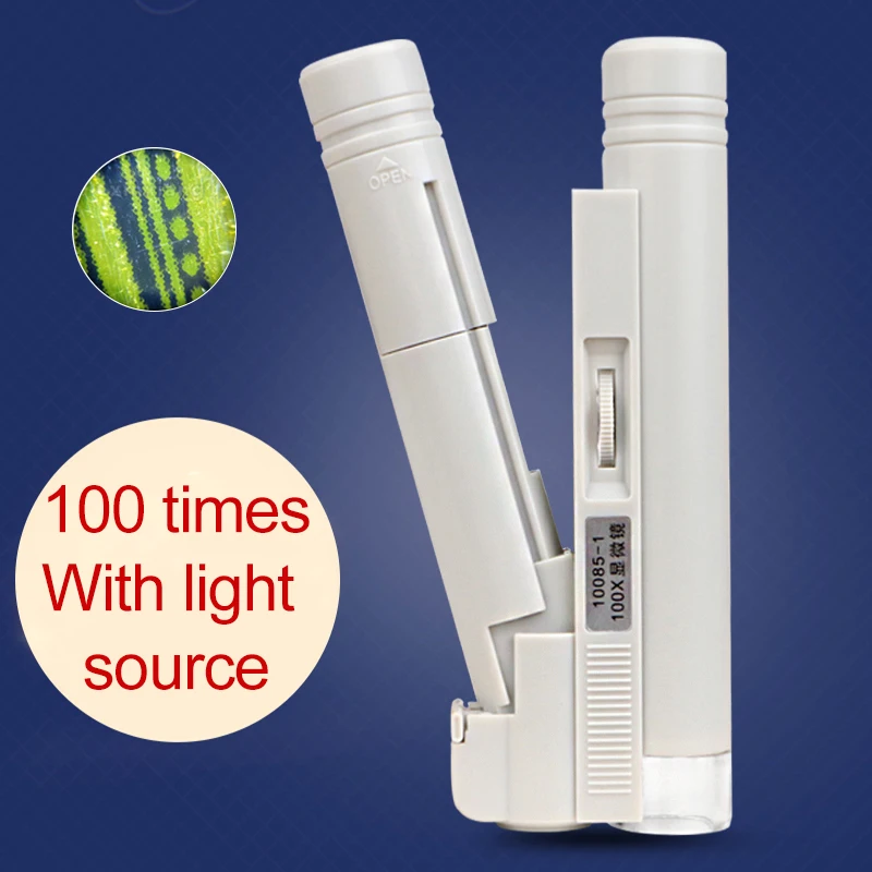 Handheld Microscope 100X Mini Pocket Portable Pen Type Microscope LED Lamp  Light Foldable Jewelry Magnifier Magnifying Loupe - AliExpress