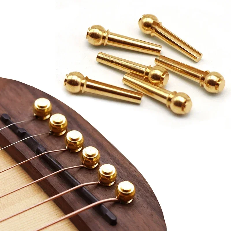 6Pcs Guitar Strings Nail Metal Acoustic Guitar Bridge Pins Brass Guitar Strings Fixed Cone String Pins String Nut Nails
