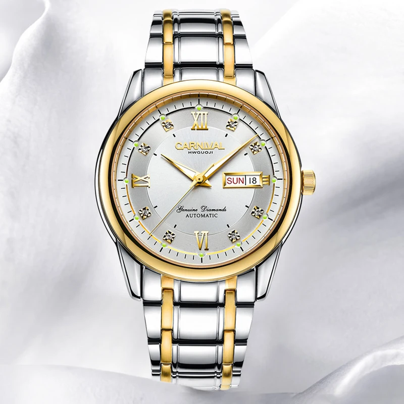 

CARNIVAL Men Watch Luminous Date Automatic Mechanical Sport Male Clock Casual Business Full Steel Wristwatch Relojes Hombre Gift