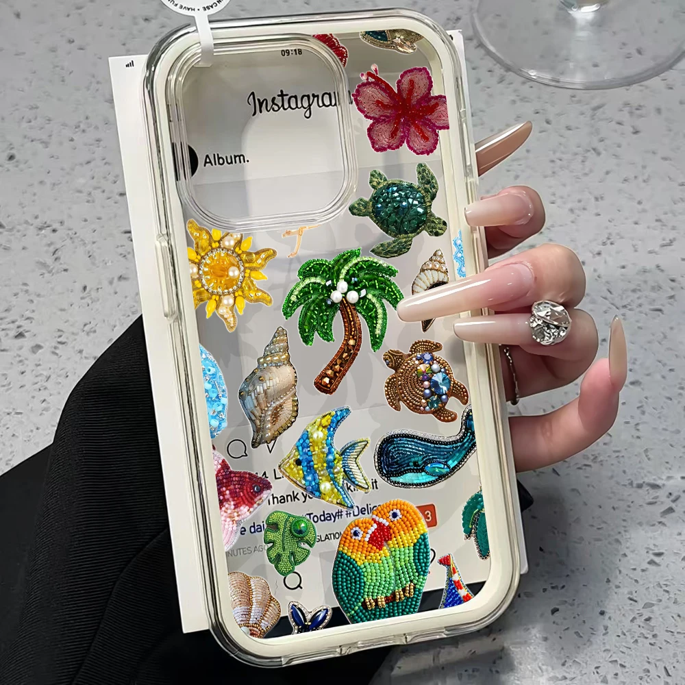 Tropical Ocean Wind Glitter Transparent Phone Case with Dual-Color Airbag Cover
