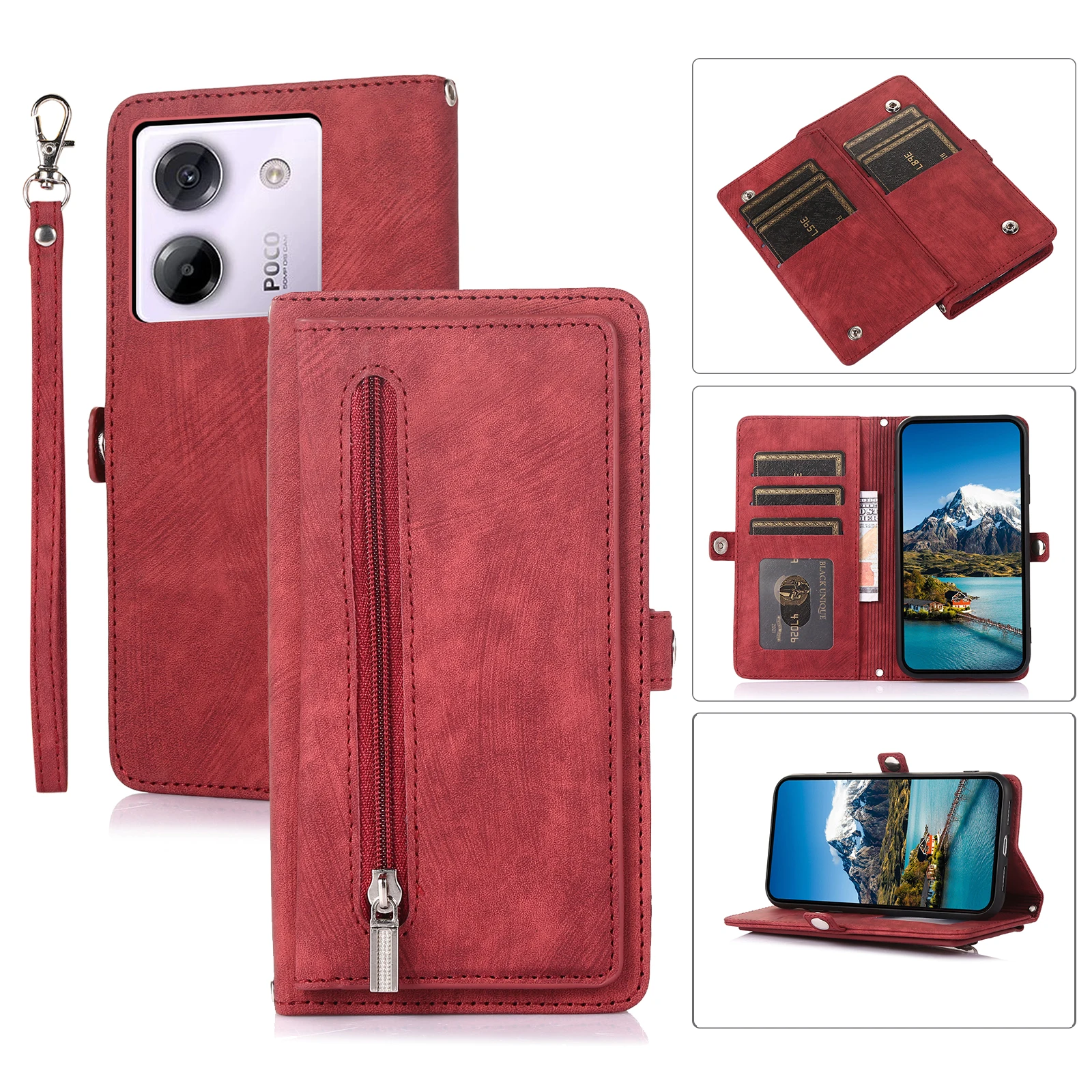 Leather Lanyard Wallet Phone Case with Card and Cash Holder