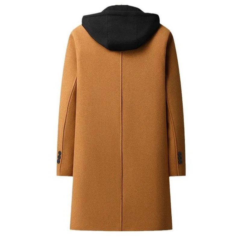 Men Hooded Woolen Blends Cashmere Long Casual  Wool Coats Trench Coats Male Winter Coats Business Casual Winter Jackets Size 4XL