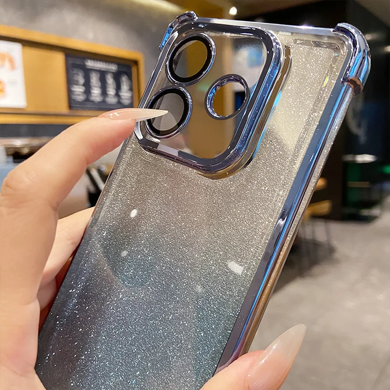 Glitter Air Bag Plating Shockproof Soft Case with Full Lens Protection Back Cover