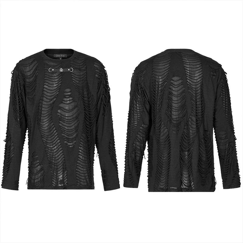 【2plan】Rave damage knit tee Punk Rave Shredded Grunge Distressed Knit Sweater Top Gothic