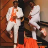 Handsome Orange White Mens Suit Shawl Lapel Wedding Tuxedos Three Pieces Groom Wear Buttons Formal Prom Evening Blazers with Ves 4