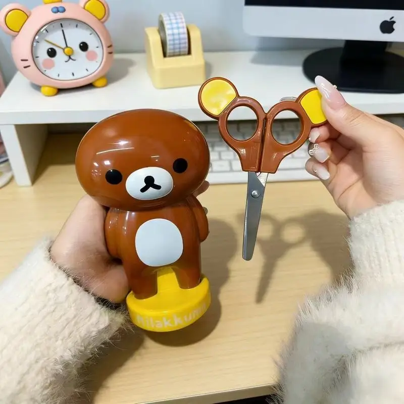 새로운 리락쿠마 대형 빈티지 가위 휴대용 날카로운 칼날 귀여운 곰 모양의 절단 도구 사무실 수공예 Diy 프로젝트용