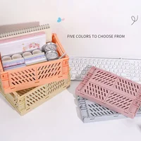 5 Color Organizing Storage Baskets Case Folding Student Desktop Basket Tape Stationery Plastic Foldable Container Storage Box 1
