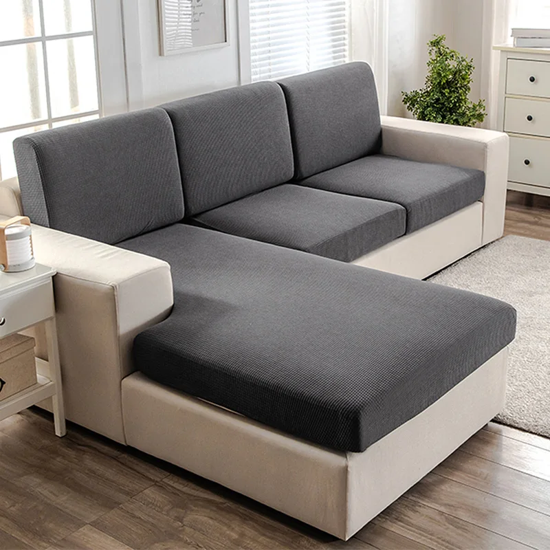1pc Waterproof Sofa Cushion Cover Jacquard Polar Fleece Stretch Removable Washable Couch Covers Pets Kids Furniture Protector 5