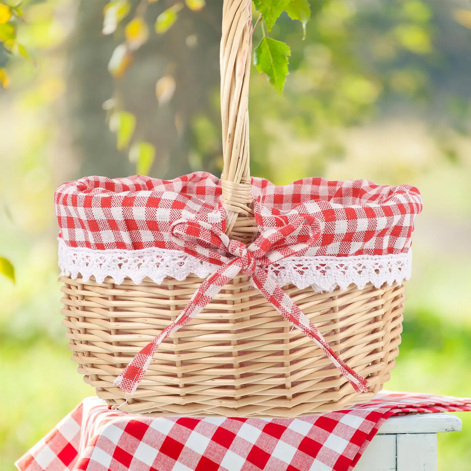Little Red Riding Hood Basket Rattan Storage Hand-woven Baskets Small Wicker Picnic with Handle 6