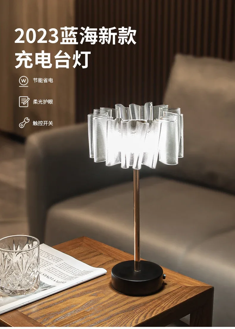 Description Picture 6 of itemAluminum USB Rechargeable Table Lamp LED Crystal Eye Protection Desk Lamp Touch Dimming Night Light Atmosphere Decorative Lights