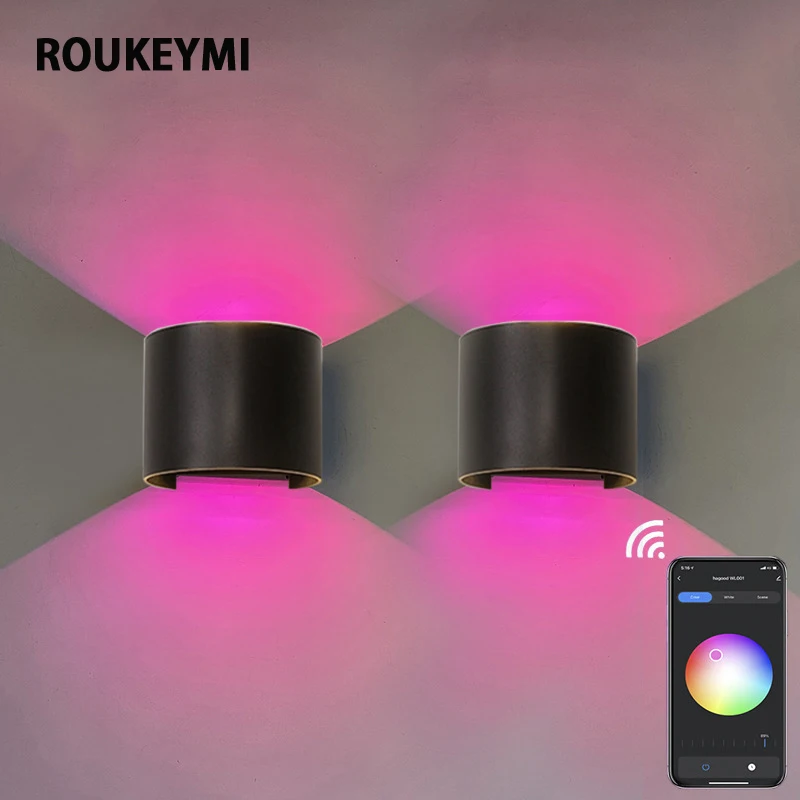 ROUKEYMI Tuya APP wall lamp  lampara de pared  cache ampoule murale ip65 3000k foco decorativo Tuyacontrol RGB light cache