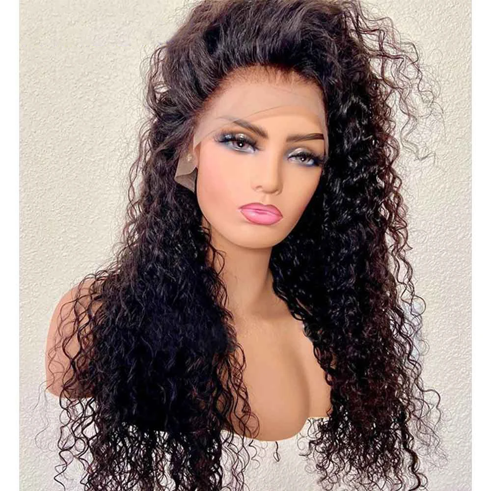 

Soft Glueless 26“Long 180Density Kinky Curly Natural Black Color Lace Front Wig For Women With BabyHair Preplucked Daily Cosplay