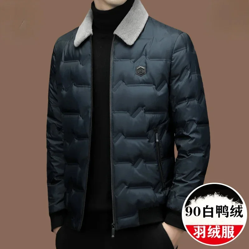 

New White Duck Down Coat for Men Polo Collar Wool Men's Jackets 2024 Autumn Winter Warm Mens Jacket Chaquetas Hombre