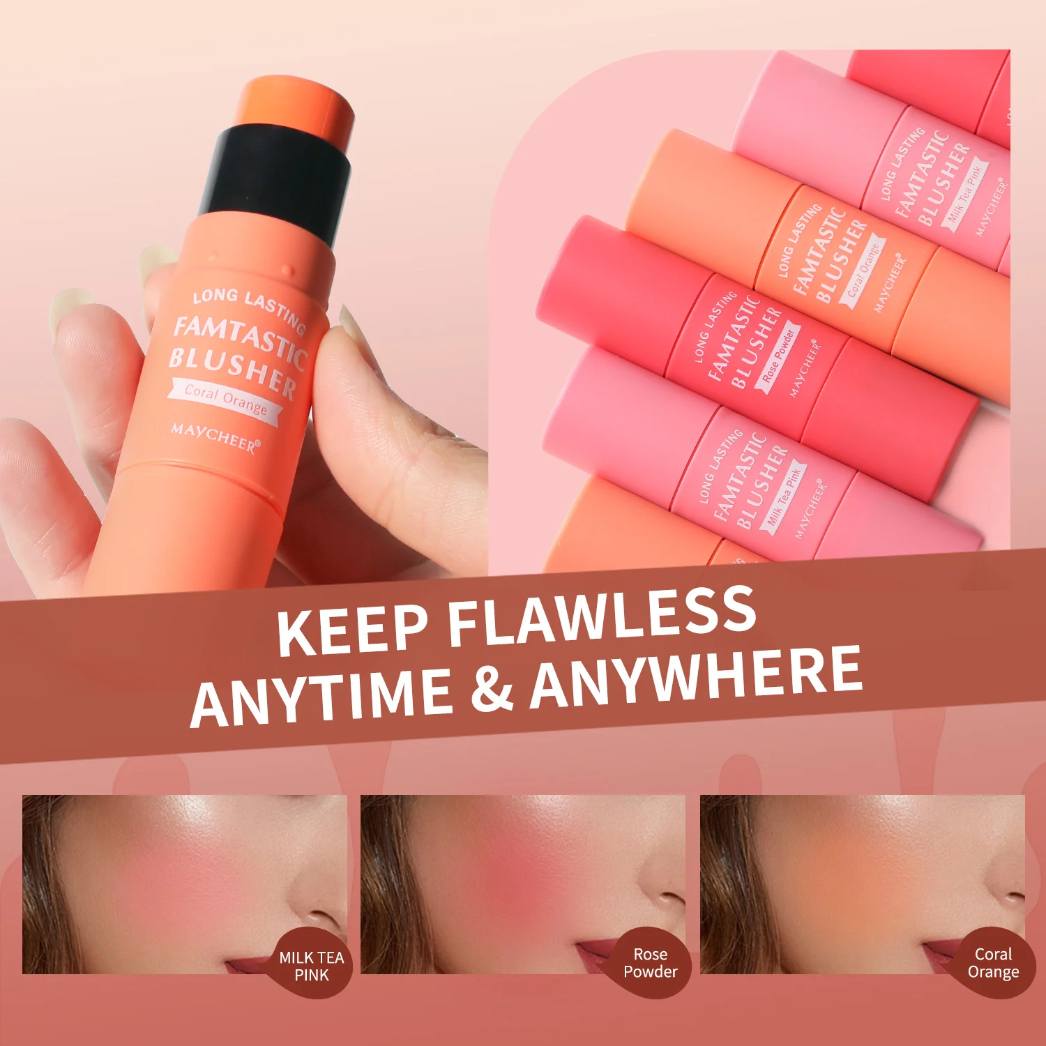 MAYCHEER double head vigorous powder blusher stick natural makeup holding waterproof powder blusher cream
