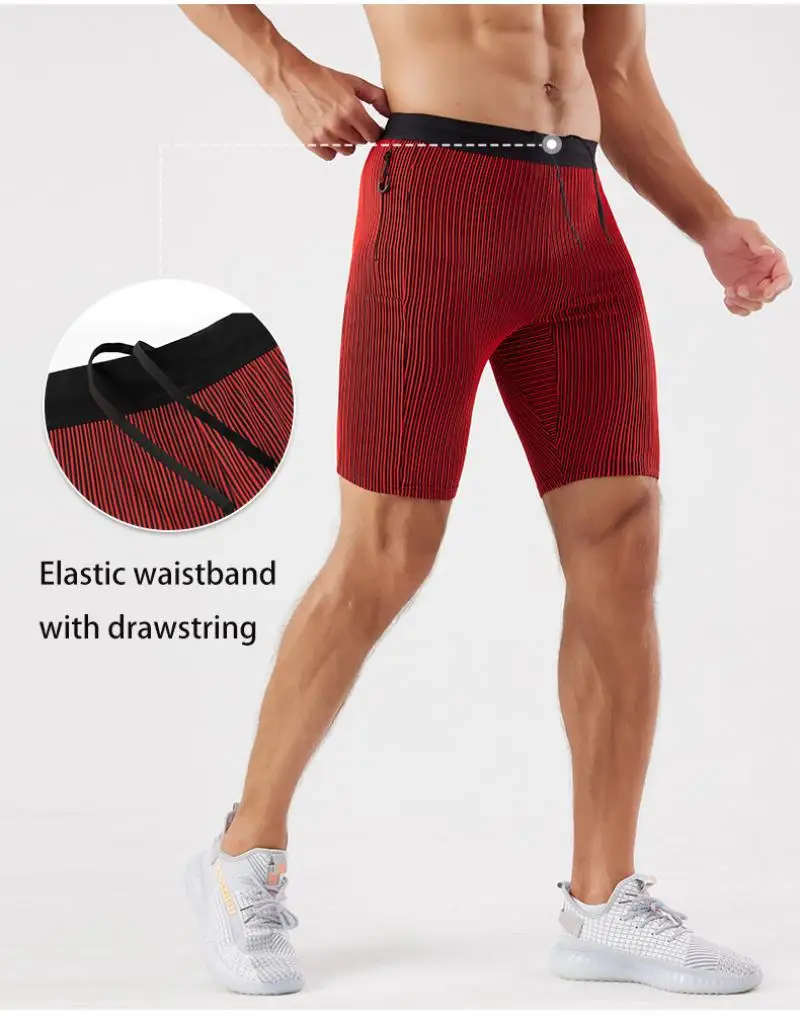 Men Quick Dry Compression Marathon Running Shorts with Zipper Pockets Gym Workout Basketball Training Shorts Built-in Mesh Liner