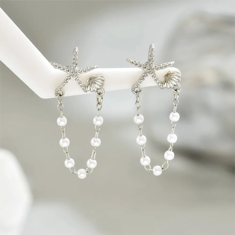 Cute Fashion Starfish Shell Stud Earrings for Women 2025 New Trend Pearl Tassel Earrings Party Jewelry Gifts