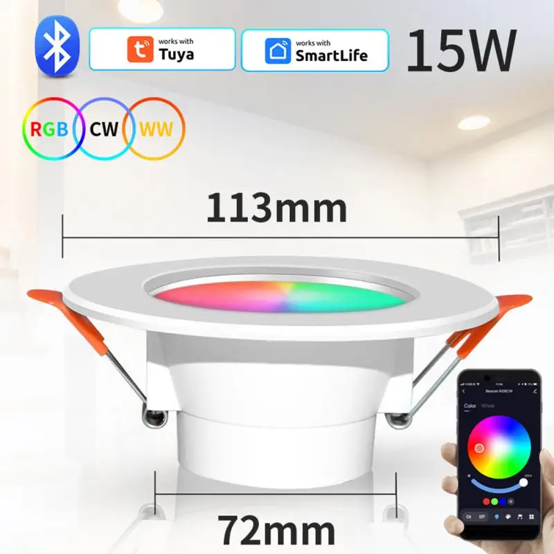 Tuya Bluetooth-Compatible Downlight Colorful Spot LED Lamp Recessed Round Light Work With Smart Life Alexa Google Home Led Downlight Recessed Ceiling Spotlight Ceiling Lamps