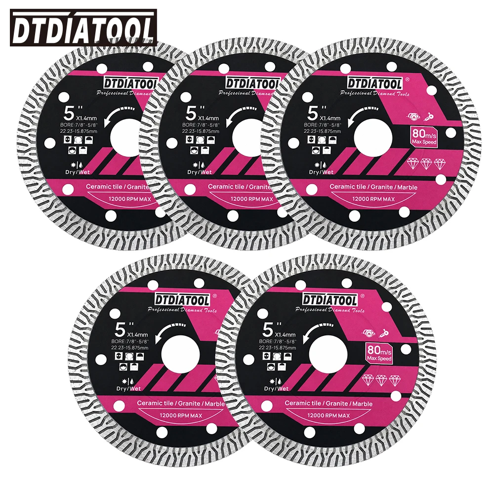 DT-DIATOOL Diamant-Trennscheibe 115/125mm für Fliesen, Marmor, Granit, nicht für superharten Granitstein, Sägeblatt