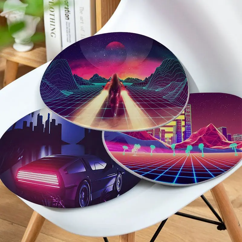 

Neon Retrowave synthwave Cushion Mat Modern Minimalist Style Seat Cushion Office Dining Stool Pad Sponge Non-Slip Chair Cushions