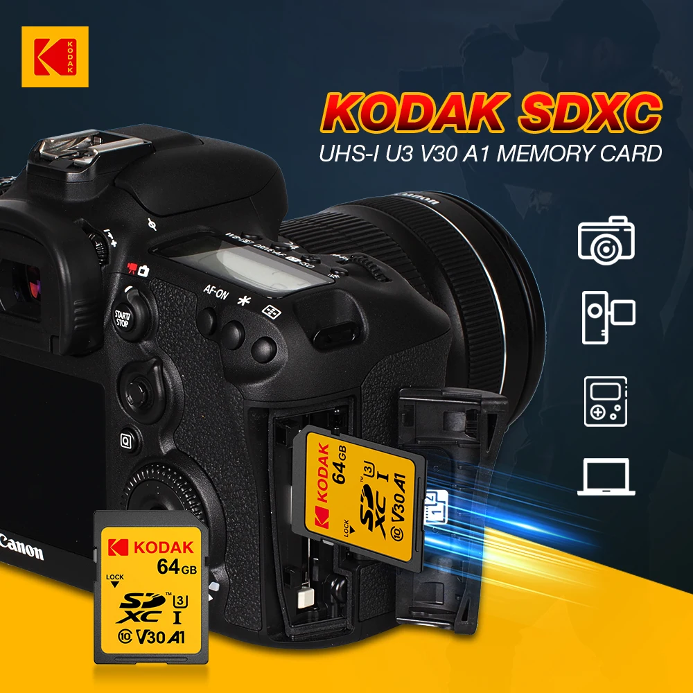 thumbnail image 3 of Tarjeta de memoria SD de alta velocidad original KODAK de 256 G, 128 G, 64 G y 32 G, SDXC V30 para cámara 4K HD, DV y SLR para automóvil, 3 of 5