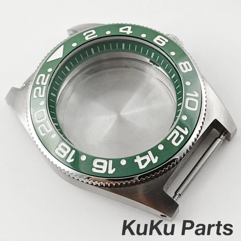 Green Ring GMT Ceramic Bezel Watch Case with 40mm Diameter and 28.5mm Dial Capability