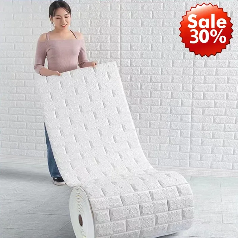 3D Soft Foam Brick Wallpaper Sticker Roll Fai Da Te Autoadesivo Soggiorno Casa Cucina Bagno Carta Da Parati Decorativa Bianco Blu