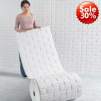 3D 소프트 폼 벽돌 벽지 스티커 롤, DIY 자체 접착, 거실 홈 주방 욕실 장식 벽지, 화이트 블루