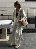 Bornladies Women's New Knit Zip Up Cardigan Wide Leg Pants Set Soft Loose Fit Hooded Elastic Waist Autumn Winter Fashion Sets