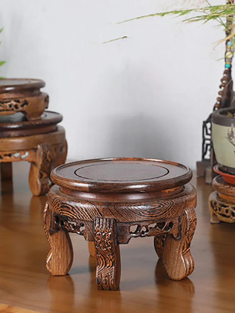 

Wenge Solid Wooden Pedestal Display Stand Carving Crafts Vase Ornaments Wood Circular Bonsai Buddha Aquarium Teapot Base Display