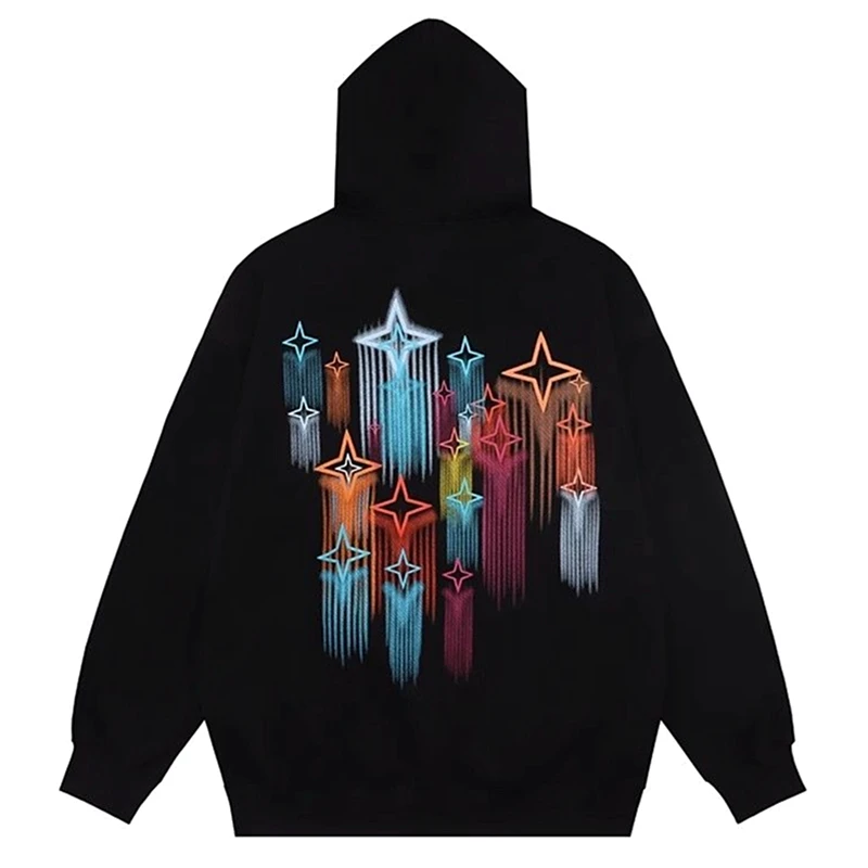 

Harajuku Y2K Graphic Hoodie Women American Retro Grunge Stars Printed Oversized Sweatshirt All-match Streetwear Couples Clothes