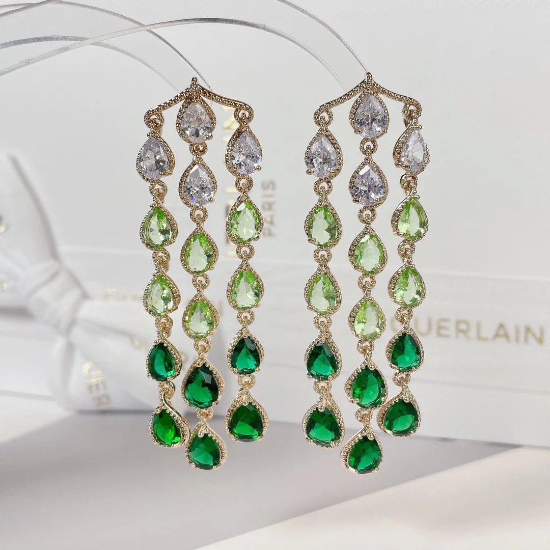 Bilincolor Fashion Gradient Color  Zircon Light Luxury Water Droplet Earrings