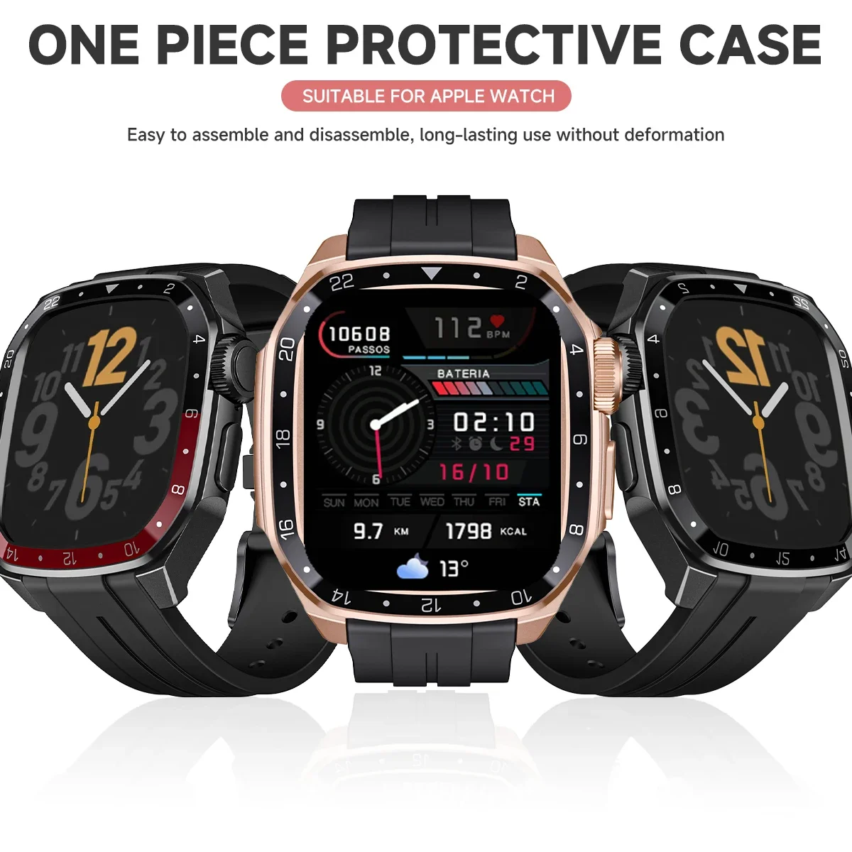 Luxury Stainless Steel Watch Case DIY Modification Kit with Rubber Band