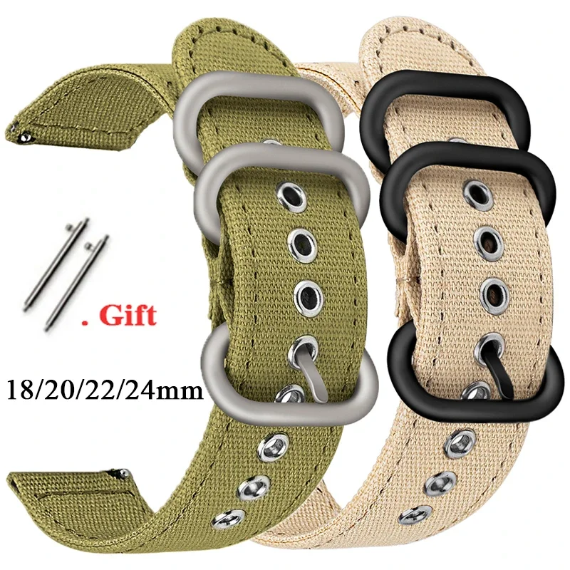 

18 20 22 24mm Nylon Canvas Watch Strap for Samsung Galaxy Watch 4 5 6 Sport Quick Release Bracelet for Huawei GT2/3 Wrist Band